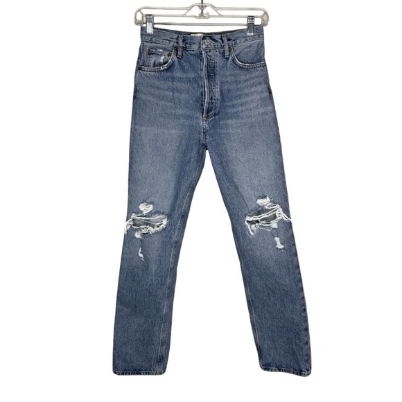 Agolde Jeans Womens 2 25" Blue 90s Pinch Waist High Rise Casual Fading Destroyed - Picture 1 of 8